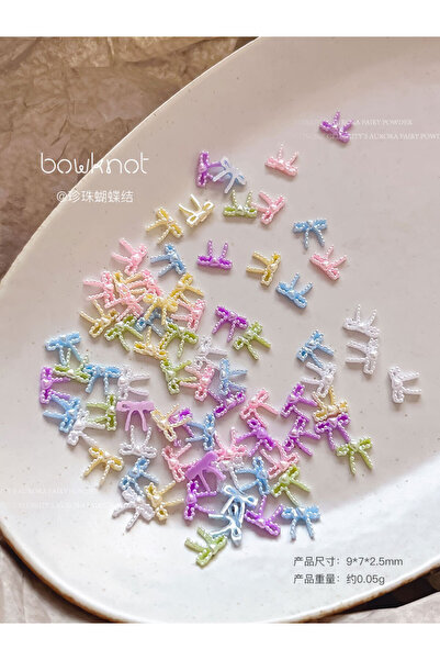 Choice ٥٠ قطعة من إكسسوارات تزيين الأظافر اللؤلؤية على شكل فيونكات، ٣ أنماط، ...