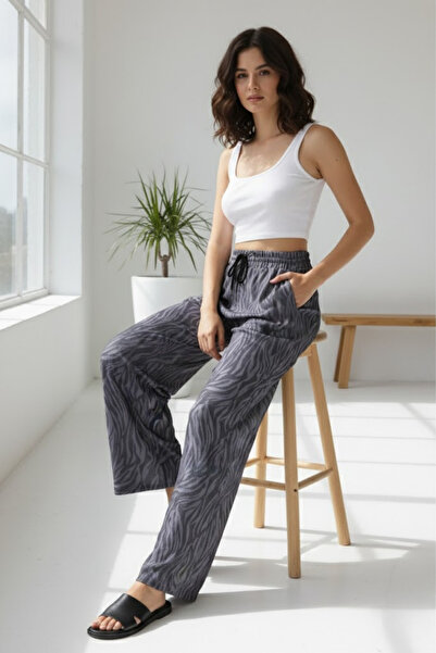 Outletore Women's Patterned Ottoman Fabric Palazzo Trousers