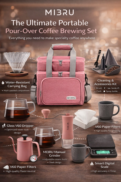 MIBRU 11-Piece V60 Pour Over Coffee Set – Complete Home & Outdoor Brewing Kit