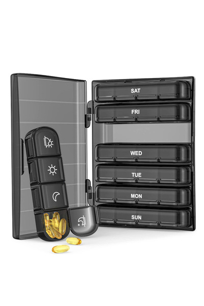 Choice black 1pc Weekly Pill Organizer 4 Times A Day, Large Daily Pill Box 7 ...