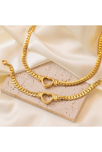 Choice طقم مكون من قلادة قلب من الفولاذ المقاوم للصدأ مطلية بالتيتانيوم وسوار...