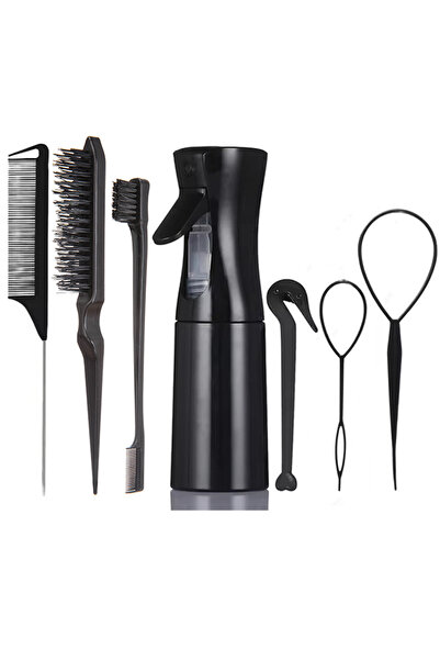 Choice طقم أدوات تصفيف الشعر الأسود مكون من 7 قطع: مشط ذو شعيرات دقيقة، فرشاة...