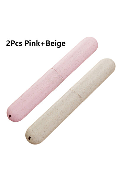 Choice علبة فرشاة أسنان محمولة للسفر باللونين الوردي والبيج، مصنوعة من قش الق...