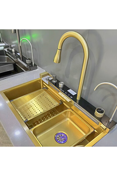 NO BRAND Chiuveta Bucatarie Multifunctionala cu LED, Inox, Auriu