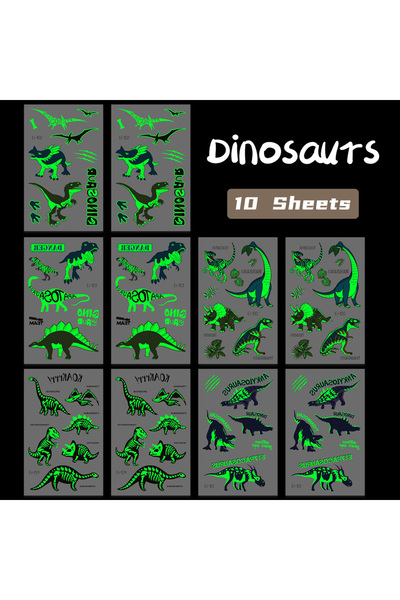 Choice مجموعة من 10 أوراق من ملصقات الديناصورات المضيئة المؤقتة، مقاومة للماء...
