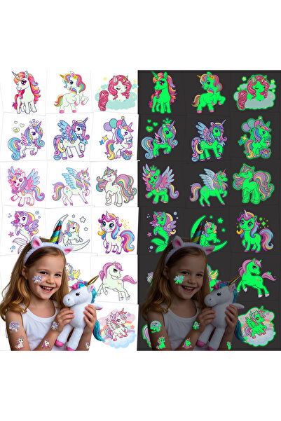Choice Mixed Color 10pcs Glow-in-the-Dark Unicorn Temporary Tattoos - Rainbow...