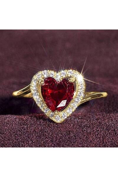 choice2 10 T0491 Huitan Sweet Women Heart Ring Gold Color Inlaid Red/White CZ...
