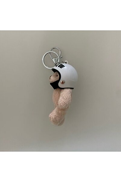 Choice سلسلة مفاتيح على شكل دب أبيض جميل يرتدي خوذة، زينة قطيفة على طراز الأل...