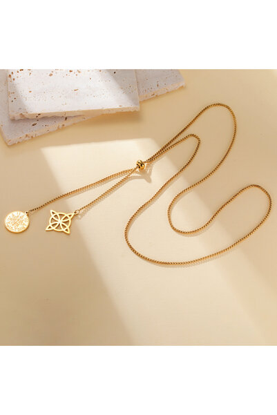 Choice قلادة طويلة من الفولاذ المقاوم للصدأ، مطلية بالذهب، بتصميم عقدة ساحرة ...