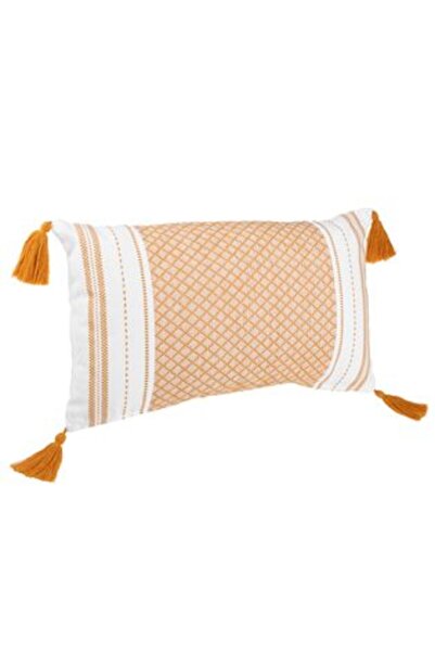 SHOPIENS Summer Decorative Pillow Beige with Mustard Diamonds & Fringes 50 x ...