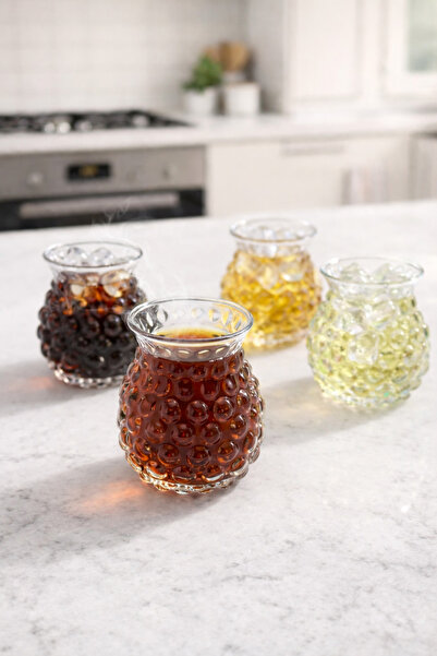 Kitchen Way Set of 4 200 ml Borosilicate Patterned Glass Pearl Cups Heat Resi...