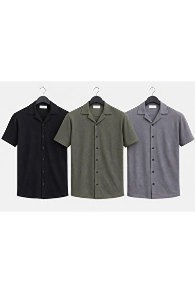 zs zaos fashion Σετ 3 ανδρικών μπλουζών με κοντό μανίκι, σε σχέδιο βάφλας, στ...