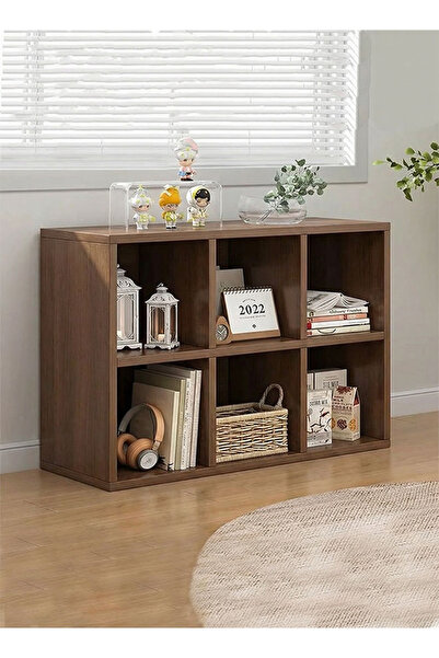 Generic Dark Walnut 6 Cube Wooden Bookcase, Freestanding Open Storage Shelf O...