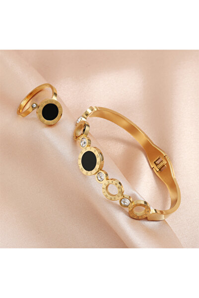 Choice طقم أساور وخواتم زاكول ذهبية اللون مكون من قطعتين للنساء، مصنوعة من ال...