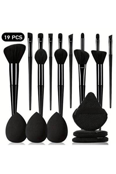 Choice1 طقم أدوات مكياج أسود مكون من 19 قطعة، يشمل 13 فرشاة مكياج ناعمة، و3 إ...