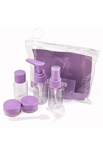 Choice1 مجموعة مكياج صغيرة للسفر مكونة من 7 قطع، لونها بنفسجي، تحتوي على علب ...