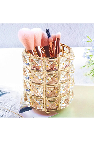 Choice gold New Crystal Storage Cup Makeup Brush Eyebrow Pencil Storage Bottl...