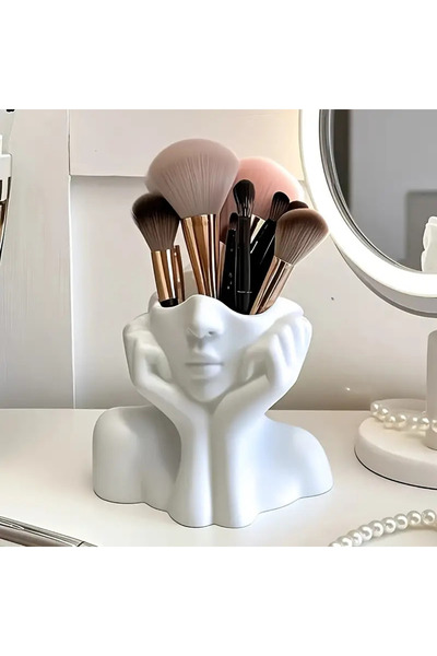 Choice WHITE Cute Face-Shaped Makeup Brush Holder - Minimalist White & Relaxi...