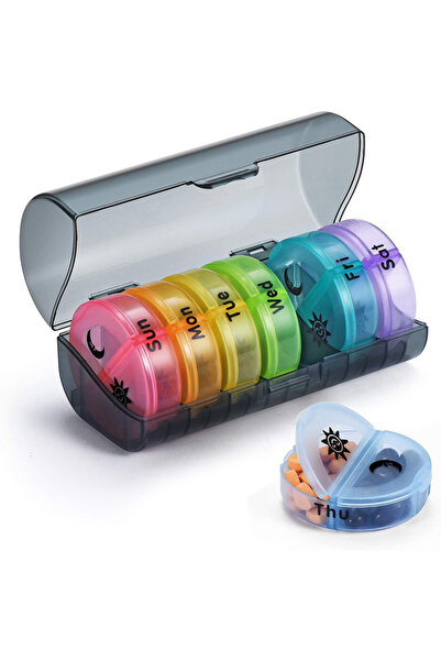 Choice علبة تنظيم حبوب أسبوعية سوداء اللون، تتسع لسبعة أيام، حاوية تخزين أقرا...