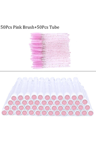 Choice3 A0035-50PCS Pink Z 50PCS Disposable Eyelash Brushes Tubes With Lash M...
