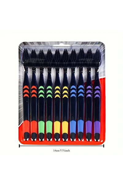 Choice فرشاة أسنان سوداء مكونة من 10 قطع بشعيرات ناعمة مشبعة بالفحم لتنظيف عم...