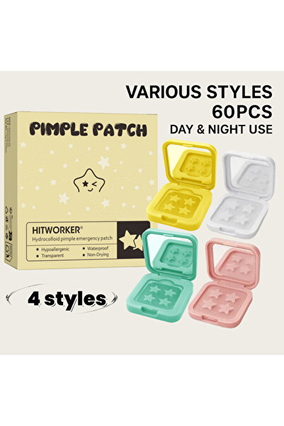 Choice1 ٦٠ قطعة من لصقات حب الشباب على شكل نجمة، ٤ ألوان، غطاء سائل، علبة مرآ...