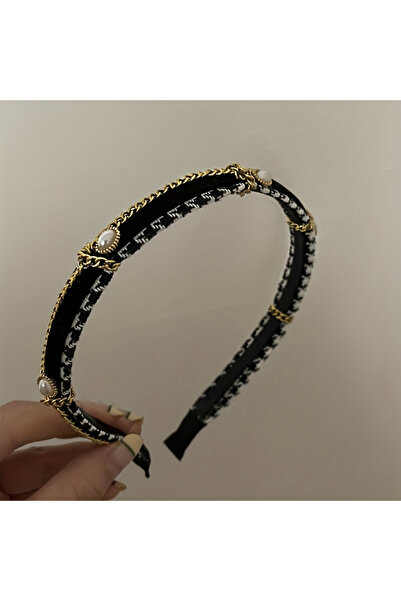 Choice طوق رأس أسود فرنسي مزين بسلسلة من اللؤلؤ على شكل ألف طائر، دبوس شعر بت...