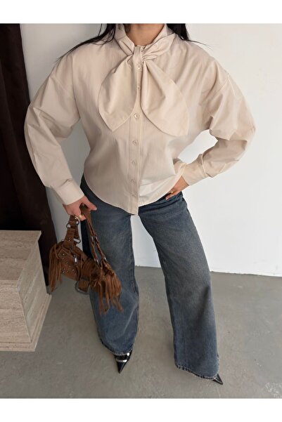 Ekim Store Scarf Detailed Relax Fit Poplin Shirt