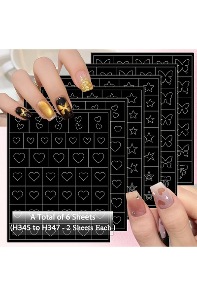 Choice النمط 3 (6 أوراق) 3/6/12 ورقة ملصقات استنسل فن الأظافر باللونين الأسود...