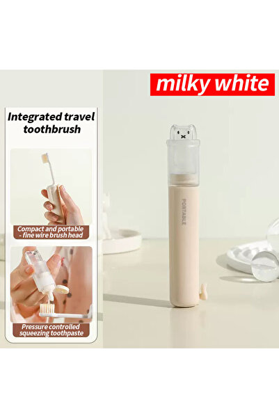 Choice طقم فرشاة أسنان قابلة للطي 2 في 1 باللون الأبيض مع حافظة معجون أسنان -...