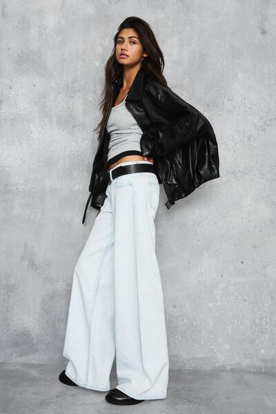 Bershka Geniş paça düşük bel jean