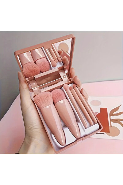 choice2 coffee 5 PCs Cosmetic Brush Portable Makeup Brush Travel With Mirror ...