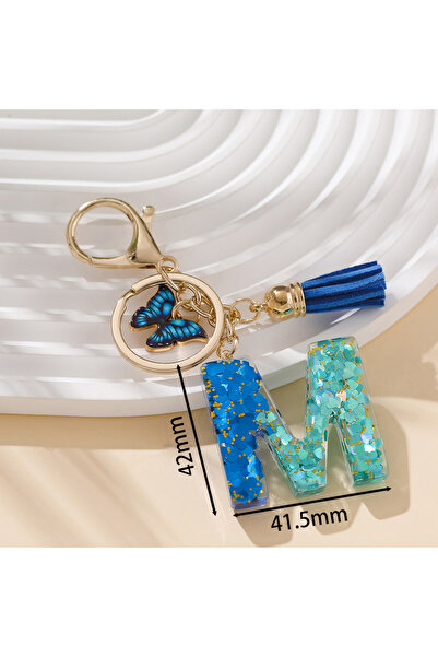 Choice M 26 English Alphabet Letter Tassels Keychain Crystal Resin Butterfly ...
