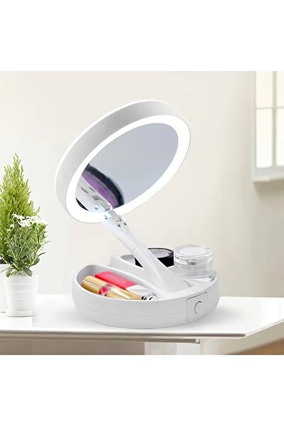 Choice White Double-Sided Travel LED Makeup Mirror with 10X Magnification Fol...