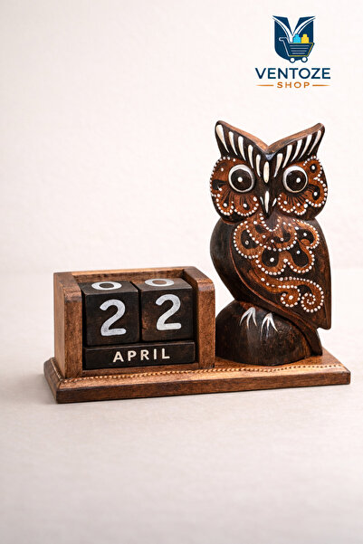 Ventoze Dekoratif Ahşap Baykuş Masa Takvimi | Sonsuz Takvim Ofis Ev Hediyesi ...