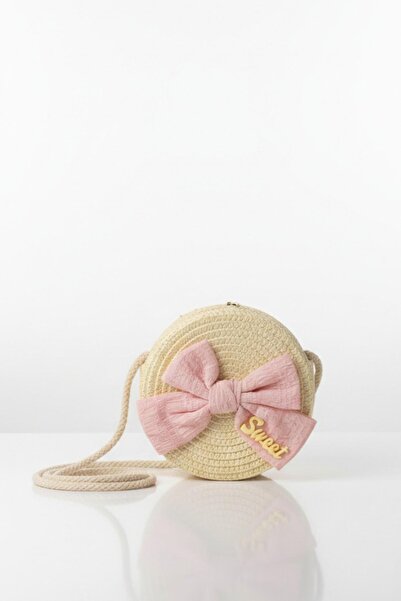 Clariss Mojo Kız Çocuk Sweet Fiyonk Detaylı Yuvarlak Hasır Çanta Krem