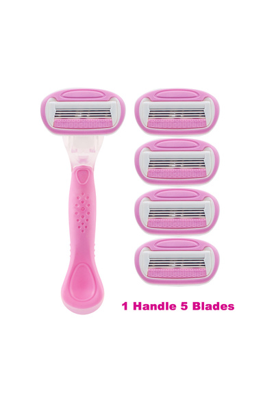 Choice1 Pink Women Razor 1 Handle 5 Cartridges Stainless Steel Blade Handle R...
