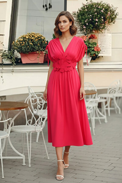 azragül giyim فستان مزدوج الصدر مزين بتطريز الباباتيا