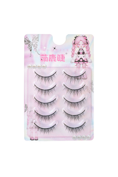 Choice 5 أزواج من الرموش الكورية المستقيمة للأطفال، ذات الشريط الصلب، بتصميم ...