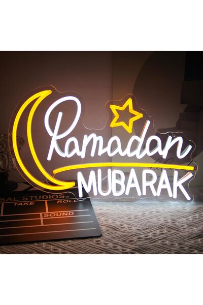 Slasa Ramadan Mubarak Neon Sign 41×26 cm Eid LED Moon & Star Wall Light