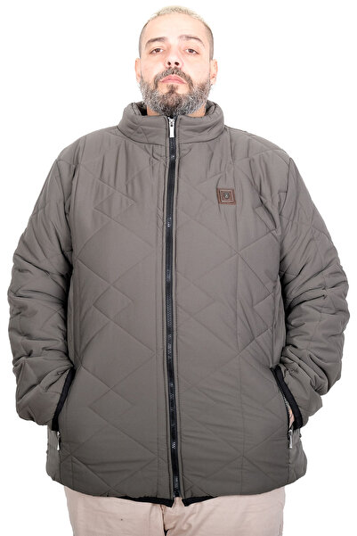 ModeXL Mode XL Large Size Men's Quilted Stand Collar Coat 25710 Khaki