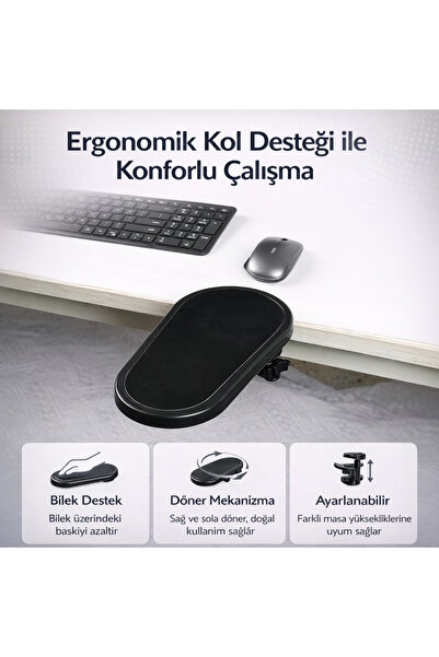 Coverzone Ergonomik Ayarlanabilir Masa Kol Dayanağı Döner Mouse Pad Tutucu Bi...