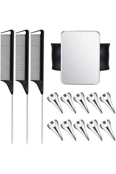 Choice مجموعة مشط أسود مكونة من 13 قطعة، و10 حلقات لتقسيم الشعر مع 3 أمشاط تج...
