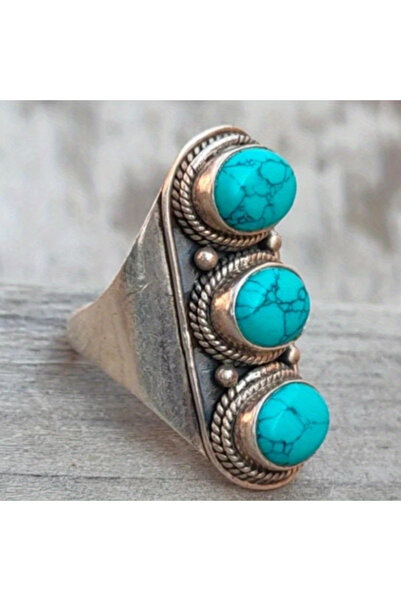 Choice خاتم نسائي نحاسي بتصميم بوهيمي عتيق، خاتم بيضاوي مبتكر من الفيروز الصن...