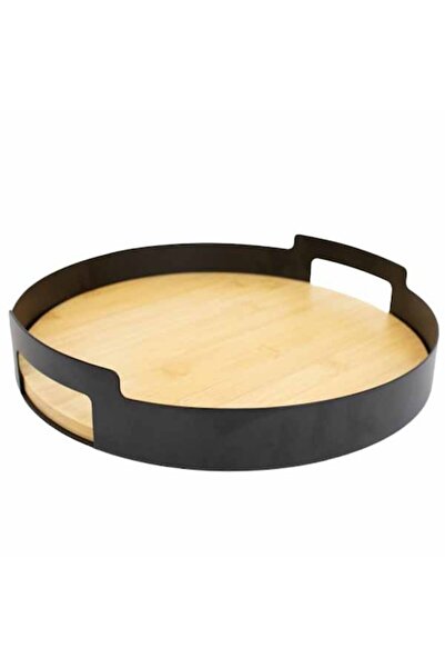 FRANDIS Tavă rotundă decorativă pentru servire, diametru 30 cm, metal negru/b...