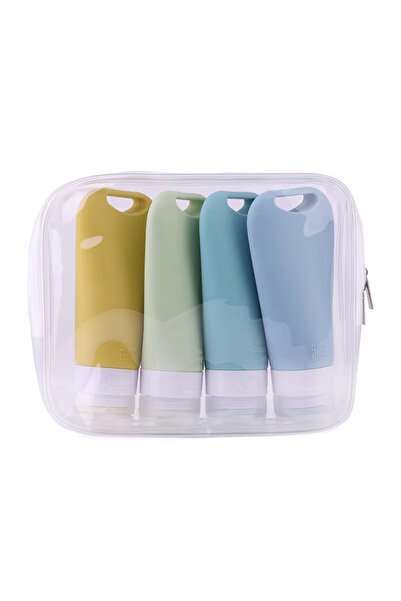 Choice مجموعة من 4 زجاجات سيليكون قابلة للتعليق للسفر، تحتوي على موزع مستحضرا...