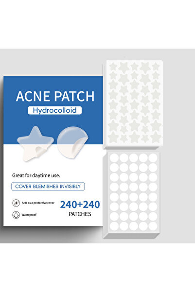 Choice 18 غرام، 480 قطعة، لصقات حب الشباب على شكل نجمة ودائرة، لاصق شفاف للبث...