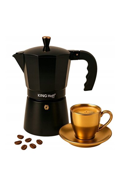 Kinghoff Coffee machine, espresso machine, aluminum, 6 cups 300 ml, black/gold,