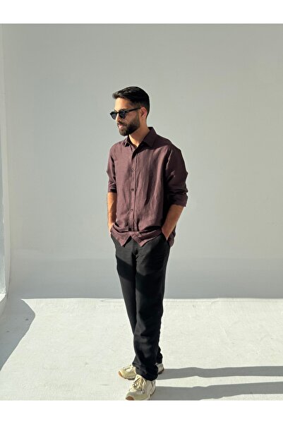 Cérna linen قميص لينن رجالي كم طويل بتصميم أنيق وخامة خفيفة مريحة