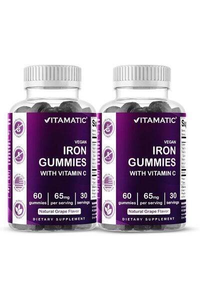 Vitamatic Iron 65 mg Gummies Supplement for Women & Men - 60 Vegan Gummies - ...